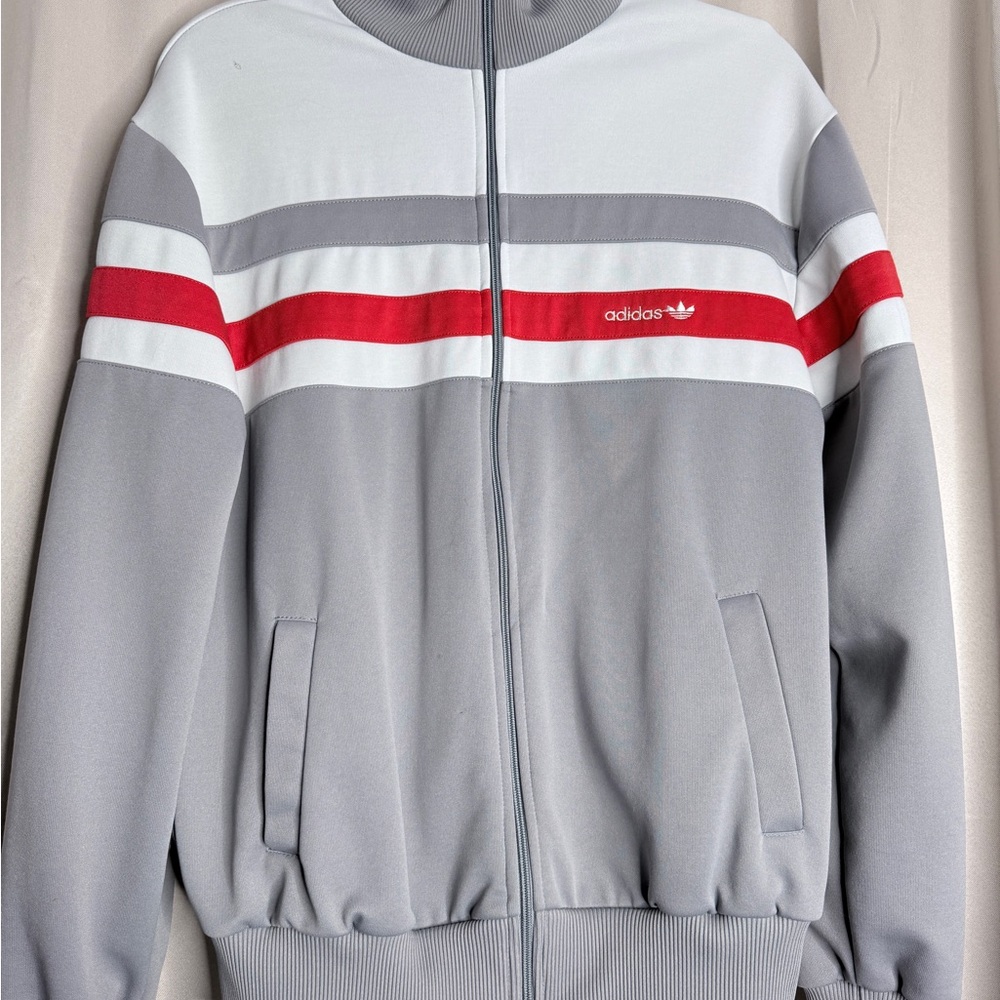 Vtg Adidas Gray and Red Track Jacket